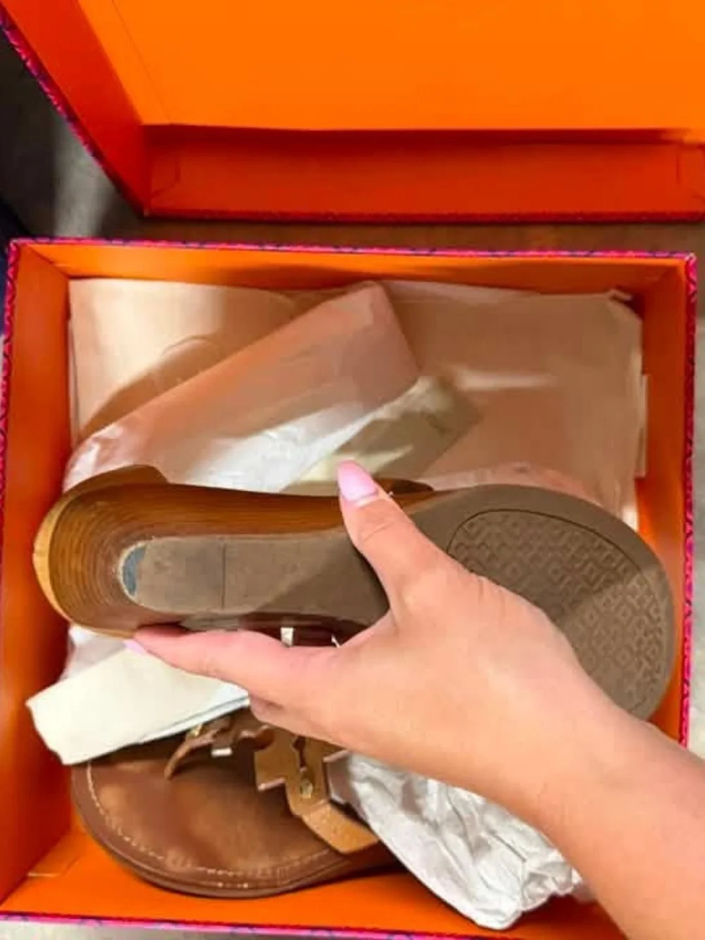 Tory Burch Tan Leather Logo Wedges
